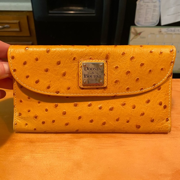 Dooney & Bourke Handbags - DB Tan Ostrich Emboss Leather Wallet Clutch